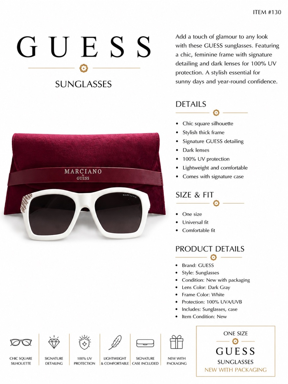 Guess by Marciano White Frame Sunglasses with Dark Gray Lenses